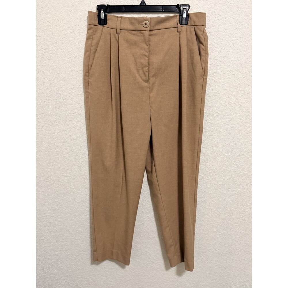 NWT H&M Pleated Tan High Waist Work Business Casual Cropped Pants Trousers 10